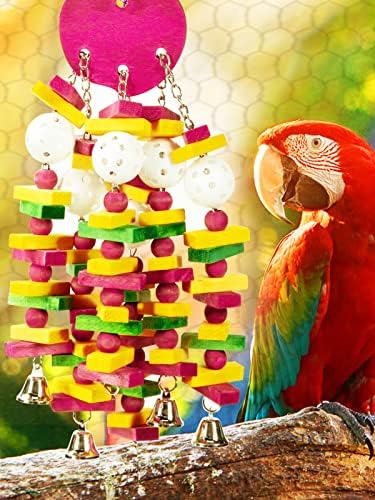 Играчки за птици MEWTOGO, Годни за консумация Играчка За Дъвчене в Клетка за Папагали със Звънци и Безопасни Цветни Дървени