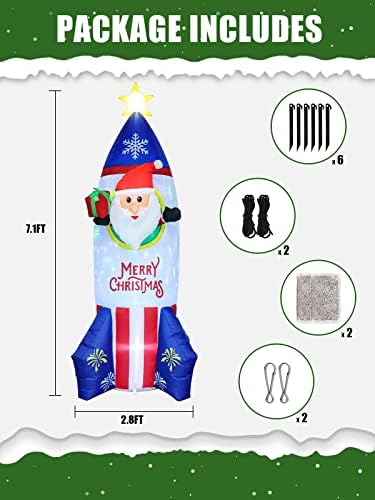 Ракета Дядо Коледа EBANKU височина 7 метра Осветява Надувное Коледа от PVC с Големи Тежести багажник, с Голям Открит Гарнирано с Топка