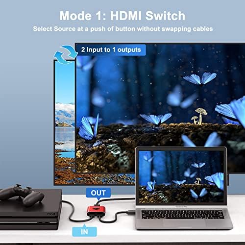 Преминете SGEYR HDMI 2.0 4 порта + двупосочен превключвател HDMI 2.0 2 в 1 Изход HDMI-сплитер 1 в 2 изхода (едновременно