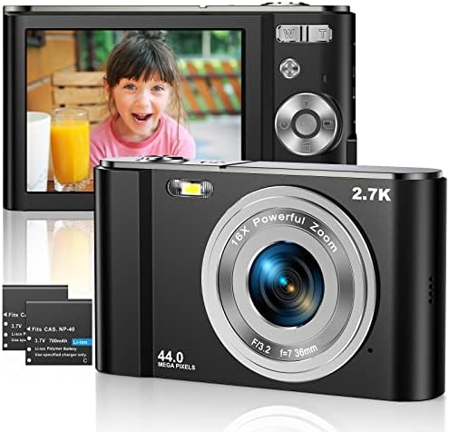 Цифров фотоапарат с 2.7 K Ultra HD Мини Камера 44 Mp с 2,8-Инчов LCD екран, Акумулаторна Студентски Компактен Фотоапарат, pocket