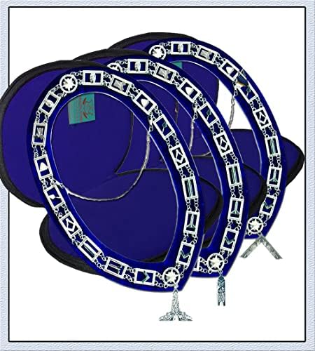 Врат-верига с 3 масонскими сребърни символи + Бижута на Blue Lodge WM - SW-JW + Безплатни калъфи (подарък)