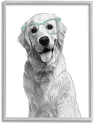 Черно-бели Очила за улыбающейся кучета Златист Ретривър Stupell Industries, Дизайн Аннализы Лателлы