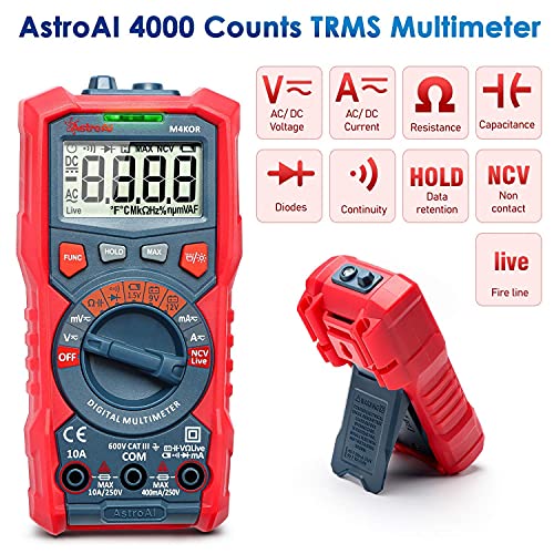 Цифров мултицет AstroAI TRMS 4000 Точки + Комплект Тестови кабели мултицет