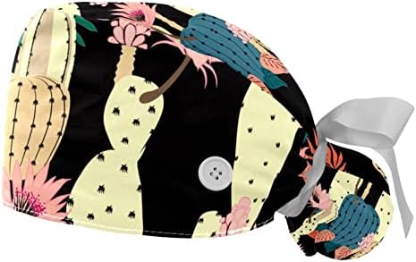 2 Опаковки Черни шапки за еднократна употреба-Ексфолианти за медицински Сестри С Кактусом, Жена с Дълга Коса, Регулируема Капачка