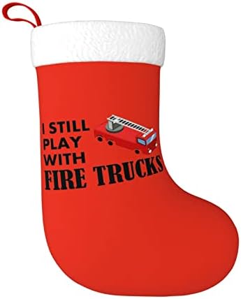 Ююю, аз Все Още Играя с Пожарникари Машини, Коледни Чорапи, Празнична Украса, Окачен Чорап за Камина, 18 Инча(А)А)Чорапи