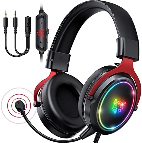 Детска слушалки Ajsaki PS5 с микрофон, Слушалки за КОМПЮТЪР с подвижен микрофон, Слот ушите с шумопотискане и RGB led подсветка,