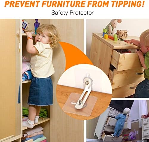 OOTSR 8 Опаковки Мебелни анкери за защита от деца, Самозалепващи Стенни Анкеры със защита от преобръщане за фиксиране на рафтове, Регулируеми