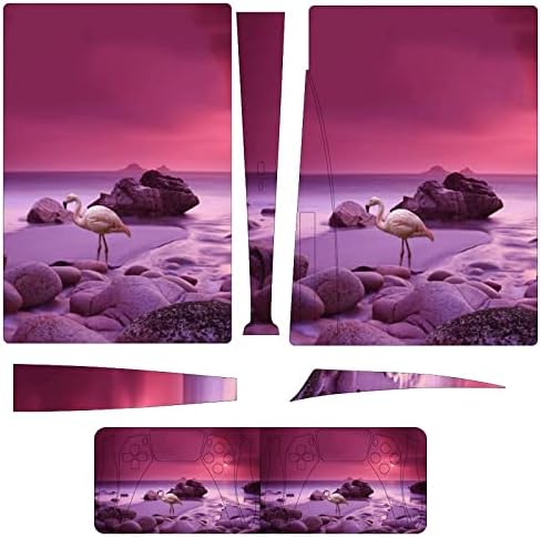 Розови птици фламинго, лилаво пейзаж, пълно защитно покритие за кожа, дизайн на опаковки, стикер, съвместима с конзолата и контролера