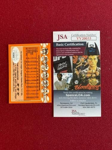 1988, Бенито Сантяго, с автограф (JSA) е УКРАСЕНА с Лъскава карта Начинаещ (реколта) - Бейзболни картички с автограф