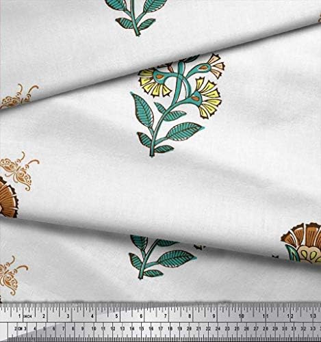 Soimoi Лилаво памучен трикотажная плат с принтом пеперуди, листа и цветни блокове, шевна плат с ширина 58 см