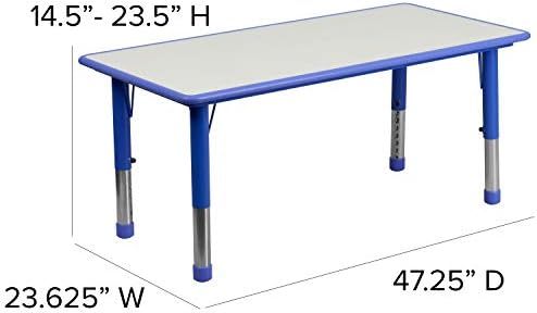 Флаш мебели Emmy 23,625 W x 47,25Л, правоъгълна синя пластмасова маса за занимания с регулируема височина, комплект от 4 стола
