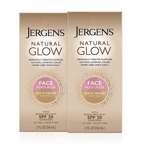 Лосион за самостоятелно слънчеви бани Jergens Natural Glow Лице, за тен без слънце с SPF 20, за леки и средно на кожата, Ежедневен
