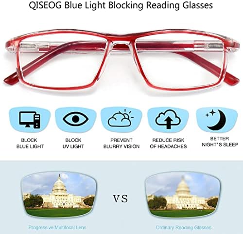 QISEOG 2 Опаковки Очила за четене, Нападение от Синя Светлина, с кутия пролетта панти, Леки Очила за четене за жени/мъже, Компютърни Очила