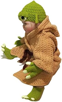 Детски костюм Fenbo Baby Йода, 5 бр. Комплекта Костюми Йоды ръчно плетени за бебе 0-6 месеца, Реквизит за Снимки, Зелен, Малък