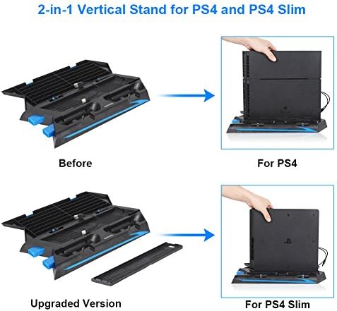 Вертикална поставка Kootek за PS4 Slim /обикновена зарядно устройство контролер на вентилатора за охлаждане на Playstation 4 с хранилището за игри и зарядно устройство Dualshock (н?