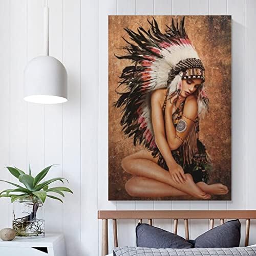 Стенно изкуство Секси Индийски Момиче Бохо Хипи Tribal Плакат Индианска Живопис Платно Картина Стенен Художествен Плакат за Спалня
