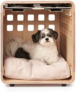 Дървена кутия за кучета премиум-клас FABLE - Бяла метална задвижваната за стайлинг на коса - Естествена берлога с отличен въздушен