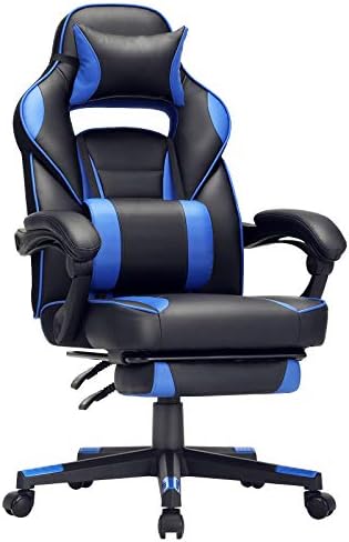 SONGMICS Racing Игри, Регулируема Ергономичен Офис стол, натоварване 330 килограма, 26,4 x 26 x (45,7-49,6) См, черно-синьо
