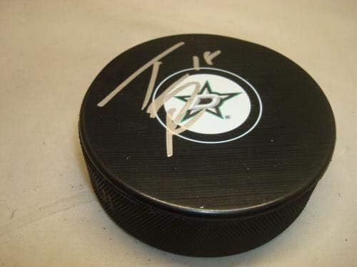 Тайлър Питлик подписа хокей шайба Далас Старс с автограф от 1B - за Миене на НХЛ с автограф