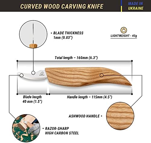Нож-Кука за Рязане Лъжици BeaverCraft SK5, Нож за Дърворезба, Строгальный Нож за Начинаещи C18, Дърворезба