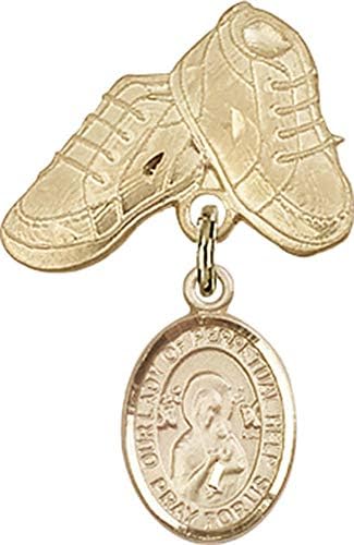 Иконата на детето Jewels Мания за талисман на Богородица на вечната помощ и пин Детски ботуши | Иконата за дете от 14-каратово