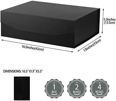 PACKGILO, 1 бр., Матово Черно Много Голям Подарък кутия с капак, 16,5x13x5,3 инча, Магнитни Гигантски Подаръчни Кутии за подаръци,
