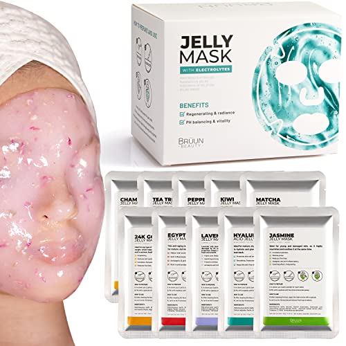 Спа набор от BRÜUN Peel-Off Jelly Mask Premium Modeling Rubber Mask - 10 процедури (24-каратово злато, Лавандула, Киви, мента, роза, Египетски, Мач, лайка, чаено дърво, жасмин)
