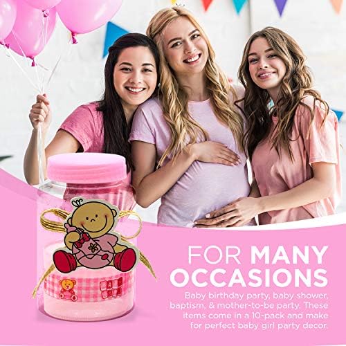Мини бутилка Your Favorite Moments: 10 x Розови Бутилки за партита с капаци - Магазини за Буркани за детска душа, Разкриване на пол, рожденни