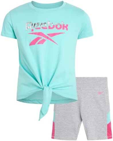 Комплект активни шорти Reebok за момичета - спортна тениска от 2 теми и спортни шорти (Размер: 7-12)