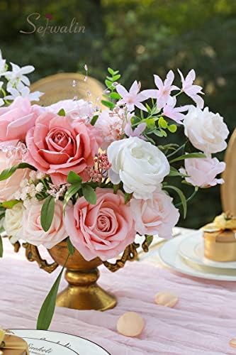 Сервалин Изкуствени Цветя Розови Цветя от Коприна Торта Цветя Фалшиви Цветя Комбо за Сватба, Булчински Букети Централните