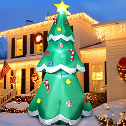 Коледни Надуваеми играчки височина 7 метра, Коледни Украси на открито, Декорация на двора за Коледната елха с led Подсветка, Звездна Върхът