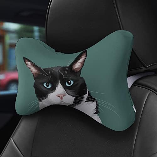 Черен, Бял Цвят на Сини Очи на Котка Автомобилната въздушна Възглавница За Шията от 2 Възглавници под Формата На Костите Авто