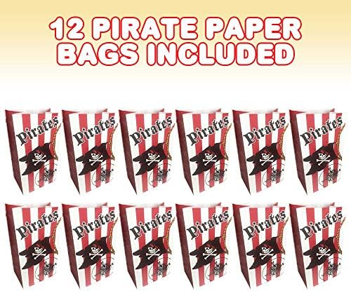 Пакети за подаръци на Пиратско парти ArtCreativity, Опаковка от 12 броя, Хартиени торби за подаръци на Пиратски тема, Трайни Пакети за