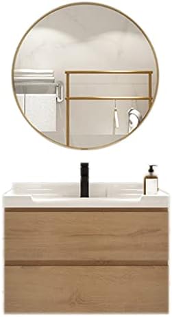 Набор от тоалетни принадлежности за баня FIFOR Стенен монтаж, Стойка на стойка за Плаващ мивка с огледало за баня с Голямото чекмедже