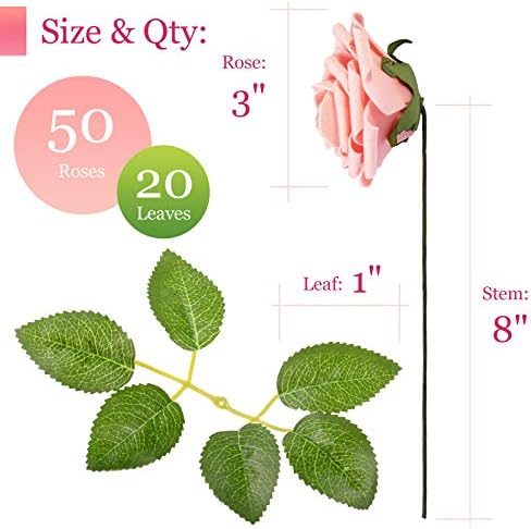 Изкуствени цветя RCZ Décor Shimmer Blush Pink | Включва: 50 Рози с дръжките и 20 листа