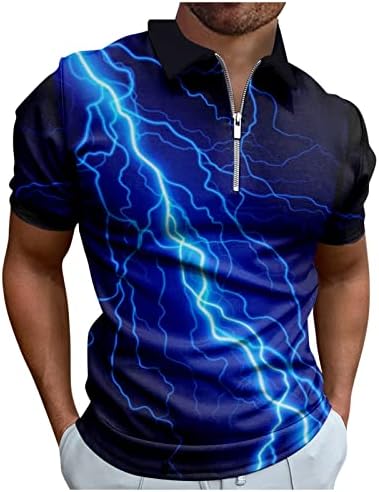 Мъжка Мода 3D Риза с къси ръкави Бизнес Светкавица Декоративна Поло Риза с Къс Ръкав Цвят Лоскутный Топ за Мъже