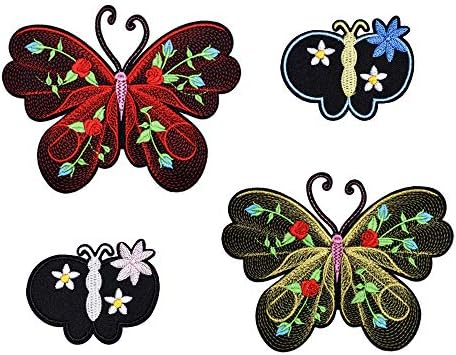 Пеперуда, Бродирани Желязо Нашивках, Пришитая за Апликация на Дрехи за облекло Направи си сам, Дънки, Декоративно Изкуство, 2 Големи и 2 Малки