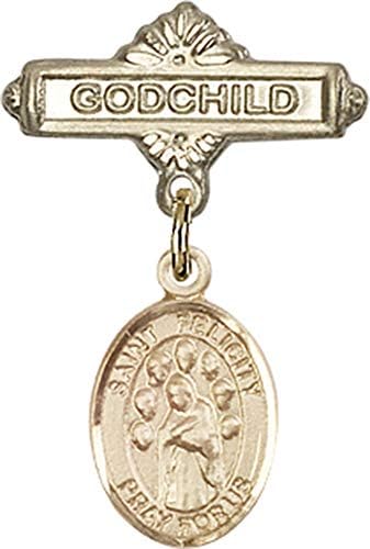 Детски икона Jewels Мания за талисман на Свети Фелисити и игла за икона Кръщелница | Детски иконата със златен пълнеж с талисман Свети