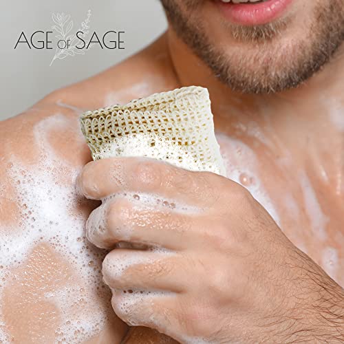 Правеше естествен сапун Age of Sage с мешочком от сизал, Набор от сапун Вегетариански Artisan за мъже Сапун за тяло в Торбата за