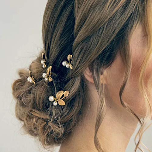 Сватбени златни игли за коса Unicra, набор от бижута с перли, декоративни сватбени аксесоари за коса с перли, опаковка от 5