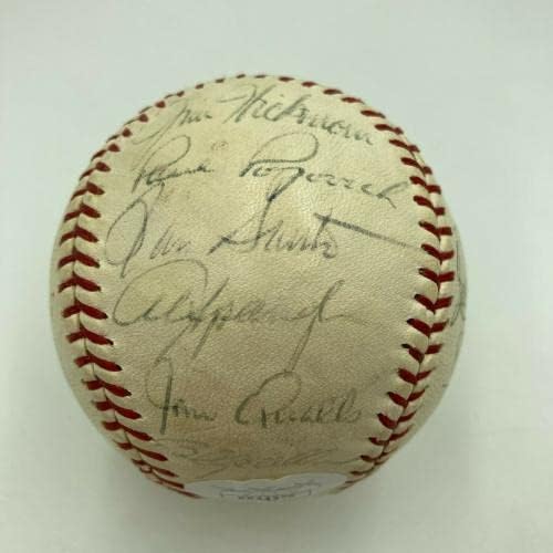 1969 Бейзбол екип на Чикаго Къбс Подписа Договор с Ърни Бэнксом, Рон Санто Лео Дюрочером, JSA - Бейзболни топки с автографи
