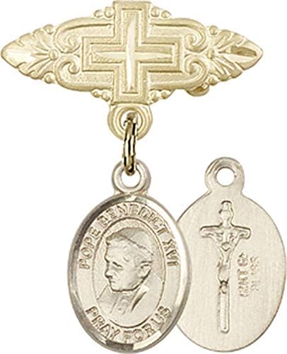 Детски икона Jewels Мания за талисман на Папа Бенедикт XVI и игла за бейджа с Кръст | Детски иконата със златен пълнеж с талисман на Папа