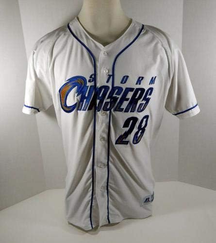 2019 Omaha Storm Chasers 28 Използван в играта Бяла риза - Използваните В играта тениски MLB