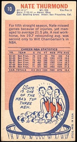 1969 Topps 10 Нейт Термонд Голдън Стейт Уориърс (Баскетболно карта) VG/БИВШ Уориърс Боулинг Грийн