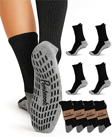 Pembrook 4 Двойки Нескользящих Чорапи за екипажа - Чорапи с Гърчове, за Мъже, Жени, Съпруг, Татко | Чорапи с Превземането на