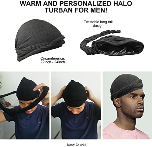 Тюрбан ATENTO Halo Durag за мъжете е Тайна за главата от Еластичен модала със Сатенена Подплата Шапка в Африканския стил, Черна Мъжки