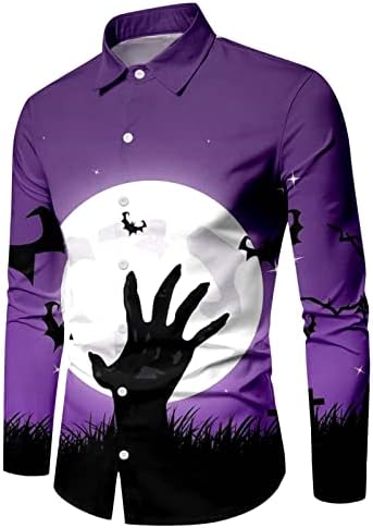 XXBR Ризи с Копчета за Хелоуин Мъжки с Дълъг Ръкав 3D Графичен Принт Вечерни Костюми Обличам Риза Приталенные Ежедневни Ризи