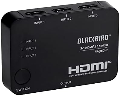 Преминете Monoprice Blackbird 4K 3x1 HDMI 2.0 - HDR, HDCP 2.2, CEC, 4K 60Hz, вграден инфрачервен пулт за дистанционно управление (съвместим