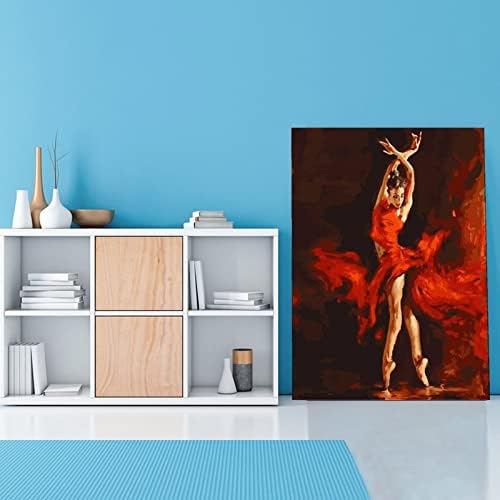 20x26 инча (51x66 см) Абстрактна Живопис с маслени Бои Жена Испанската Фламенко Танцьор Червено Съвременно Произведение на Изкуството