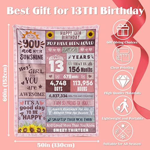 Xinvery 13-Годишно Момиче, Подаръци за Рожден Ден, Одеало, Украса на 13-ия Ден на Раждане за Момичета на най-Добрите Подаръци за Рожден